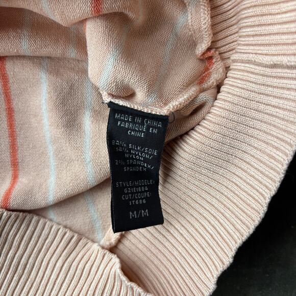 Guess Collection Long Sleeve Blouse Womens M Peach Brown Striped Square Neck Top - Picture 9 of 14